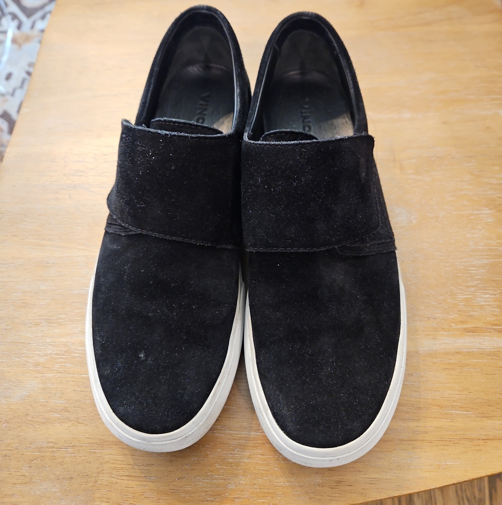 Vince Cage Black Suede Platform Velcro Sneaker Sz 7.5
